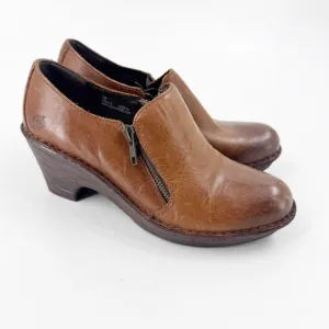 ✅ Born Elliott Women's Brown Leather Side Zip Clogs Shoes Size 7