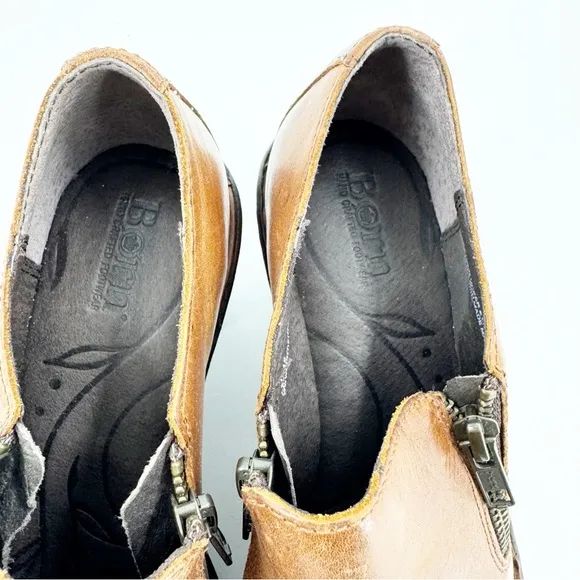 ✅ Born Elliott Women's Brown Leather Side Zip Clogs Shoes Size 7