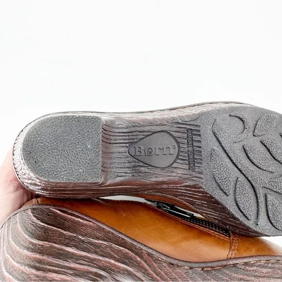 ✅ Born Elliott Women's Brown Leather Side Zip Clogs Shoes Size 7