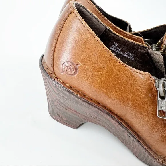 ✅ Born Elliott Women's Brown Leather Side Zip Clogs Shoes Size 7
