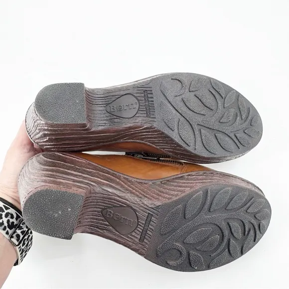 ✅ Born Elliott Women's Brown Leather Side Zip Clogs Shoes Size 7
