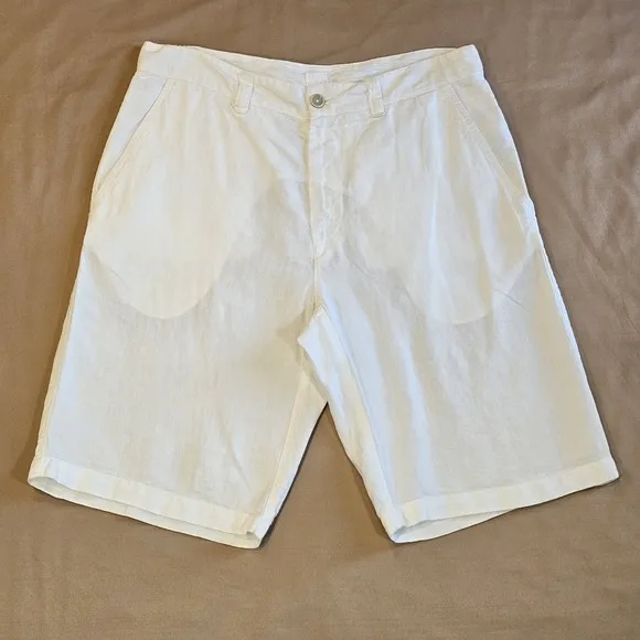 120% Lino Shorts 100% Linen White Bermuda Shorts Size IT 48/ US 38