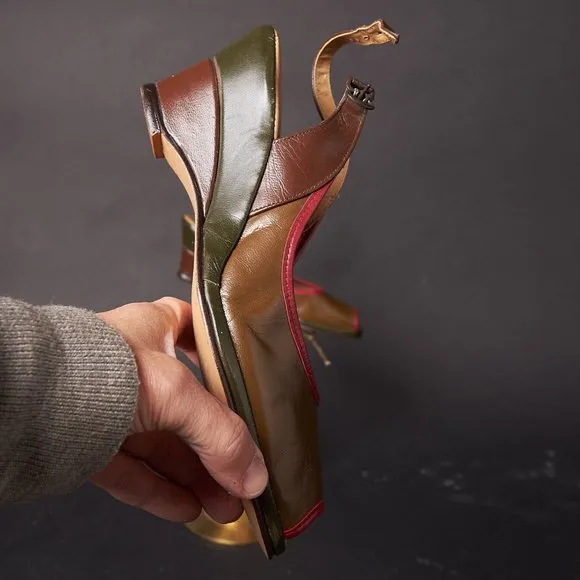 1950s Colored Wedge Peep Toe Heels