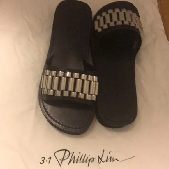 3.1 Phillip Lim Black Sandals with Silver Accents