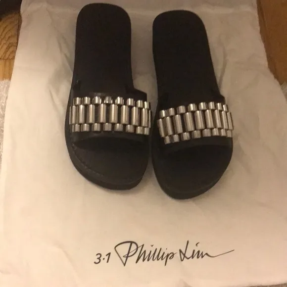 3.1 Phillip Lim Black Sandals with Silver Accents