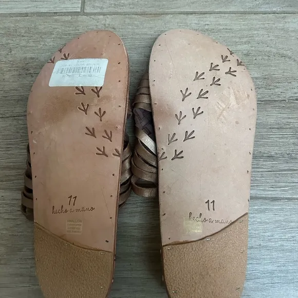 $330 BEEK SWALLOW WOVEN LEATHER  SLIDE ROSE GOLD METALLIC 11