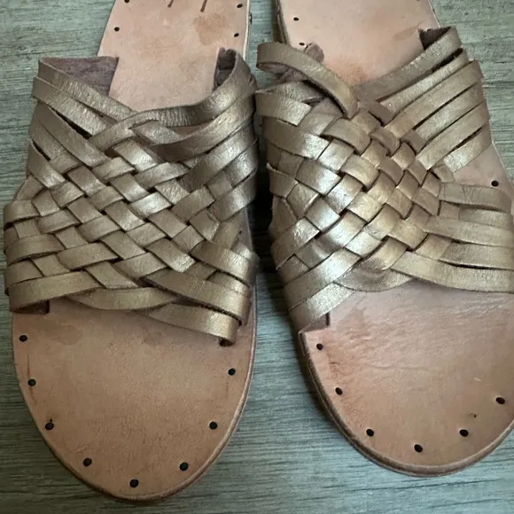 $330 BEEK SWALLOW WOVEN LEATHER  SLIDE ROSE GOLD METALLIC 11