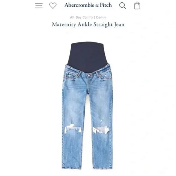 Abercrombie &amp; Fitch Maternity Jeans Ankle Straight Distressed Denim Size 28/6R
