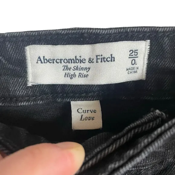 Abercrombie Curve Love Skinny High Rise Center Seam Split Hem Black Size 25L
