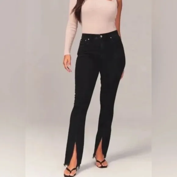 Abercrombie Curve Love Skinny High Rise Center Seam Split Hem Black Size 25L