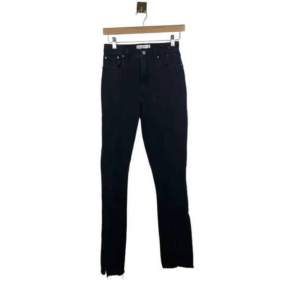 Abercrombie Curve Love Skinny High Rise Center Seam Split Hem Black Size 25L