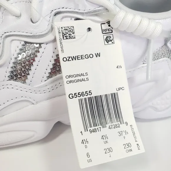 Adidas Ozweego G55655 White Silver Sequins Casual Running Sneakers Sz Women 6.5