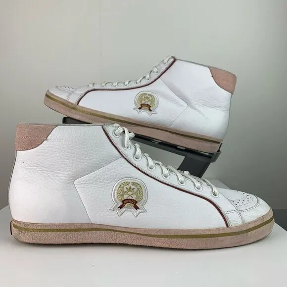Adidas Rod Laver Hi-Top Sneakers White Leather Pink Size 10.5 Vintage Shoes