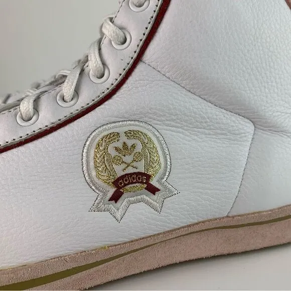 Adidas Rod Laver Hi-Top Sneakers White Leather Pink Size 10.5 Vintage Shoes