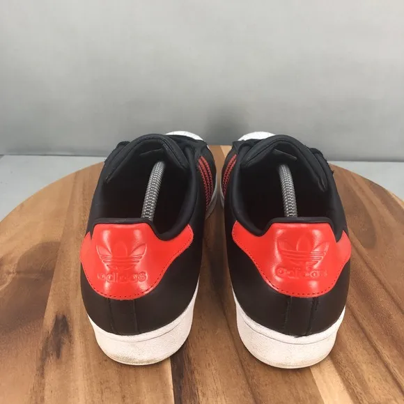 Adidas Superstar Leather Sneakers Mens 12 Black Red Stripes Casual Shoes Lace Up