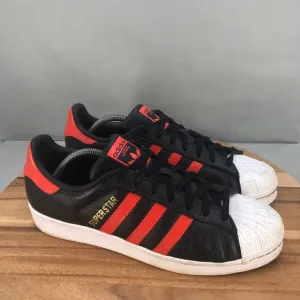 Adidas Superstar Leather Sneakers Mens 12 Black Red Stripes Casual Shoes Lace Up