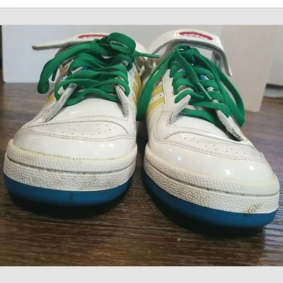 Adidas Trefoil Forum Low White Patent Leather Ankle Strap Shoes Sneakers