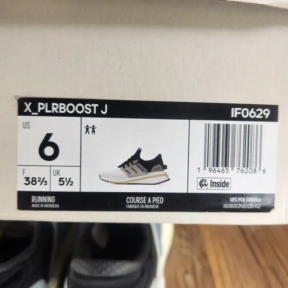 Adidas X_PLRboost Big Kid Size 6 White Athletic Running Sneakers Shoes IF0629