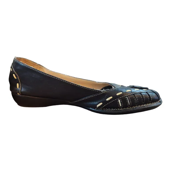 Aerosoles open ended womens sz 7 leather black tassels slip on shoes