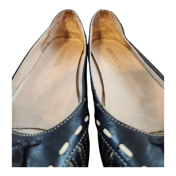 Aerosoles open ended womens sz 7 leather black tassels slip on shoes