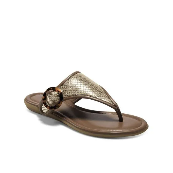 AEROSOLES Womens Gold Spots Print Clarity Toe Slip On Leather Thong Sandals 9 M