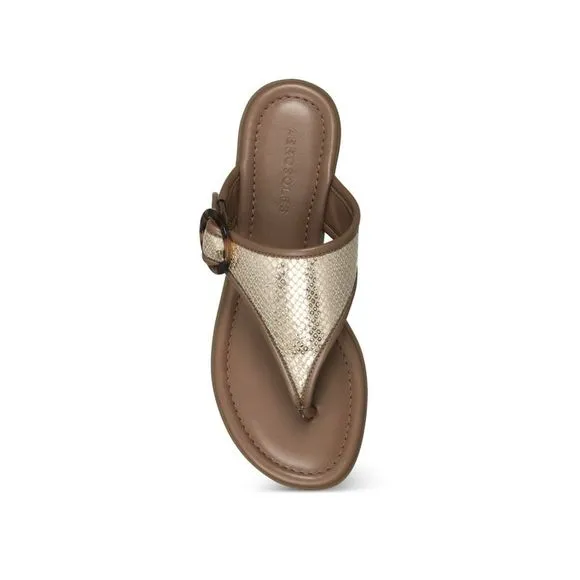 AEROSOLES Womens Gold Spots Print Clarity Toe Slip On Leather Thong Sandals 9 M