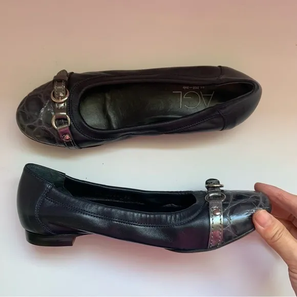 AGL Slip On Ballet Flats Shoes Size 36EU/6US Blue Leather Cap Toe