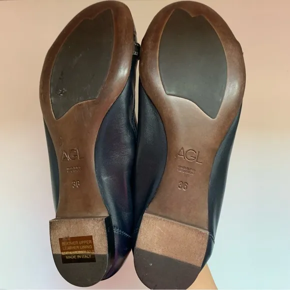 AGL Slip On Ballet Flats Shoes Size 36EU/6US Blue Leather Cap Toe