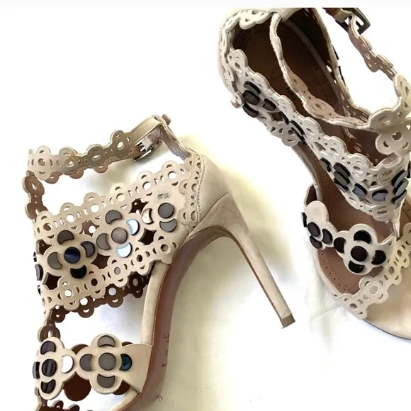 Alaïa Tan Cutout Stiletto Heels With Black Jewels 39