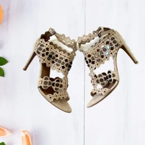 Alaïa Tan Cutout Stiletto Heels With Black Jewels 39
