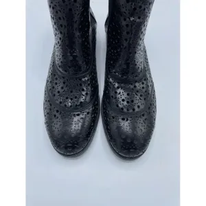 Alaia Laser Cut Black Leather Ankle Boots