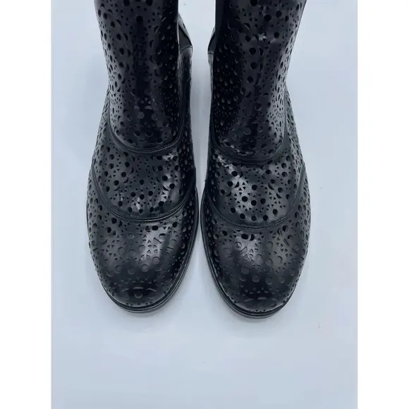 Alaia Laser Cut Black Leather Ankle Boots