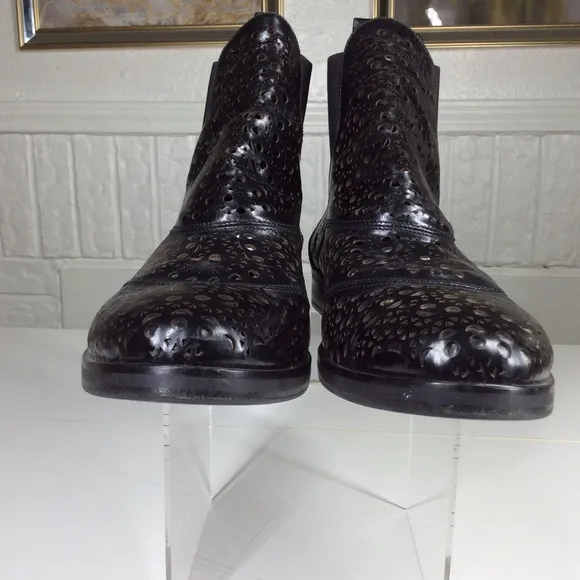 Alaia Laser Cut Black Leather Ankle Boots