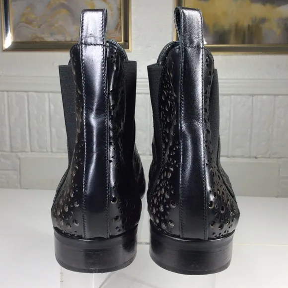 Alaia Laser Cut Black Leather Ankle Boots