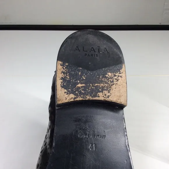 Alaia Laser Cut Black Leather Ankle Boots