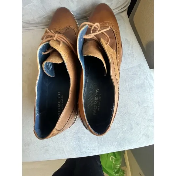 ALBERTO MORETTI TAN OXFORD SHOES BLACK LABEL SIZE 13  M7254