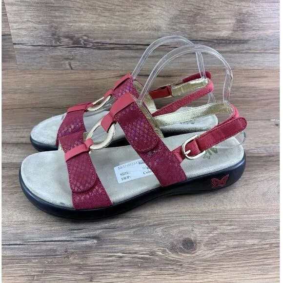 Alegria Julie Cherry Red Leather Shimmer Slingback Comfort Sandals 9.5-1…