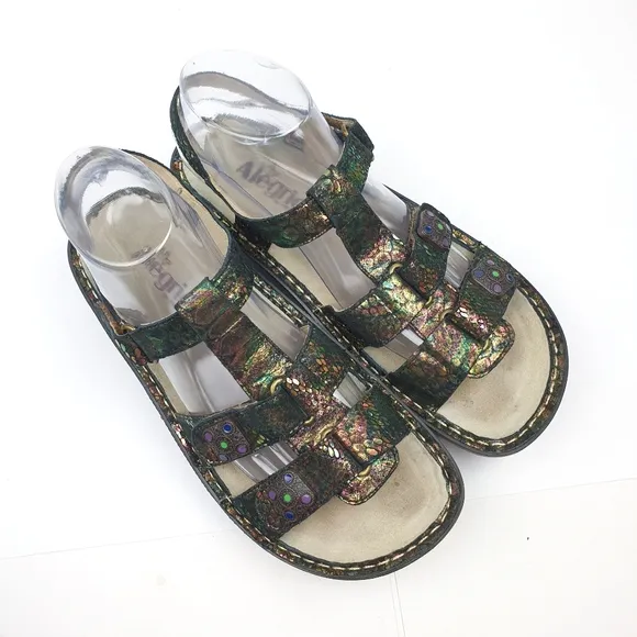 Alegria KlE sandals abalone leather embossed adjustable straps size 40