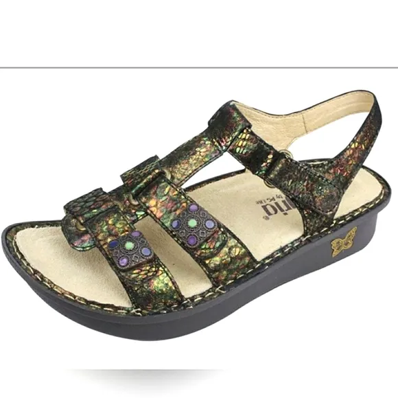 Alegria KlE sandals abalone leather embossed adjustable straps size 40
