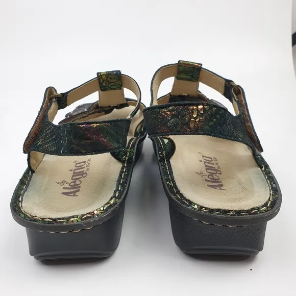 Alegria KlE sandals abalone leather embossed adjustable straps size 40
