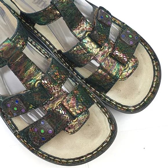 Alegria KlE sandals abalone leather embossed adjustable straps size 40