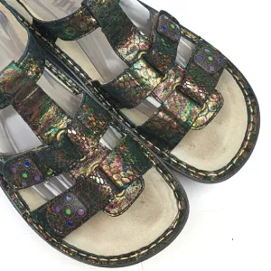 Alegria KlE sandals abalone leather embossed adjustable straps size 40
