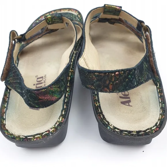 Alegria KlE sandals abalone leather embossed adjustable straps size 40
