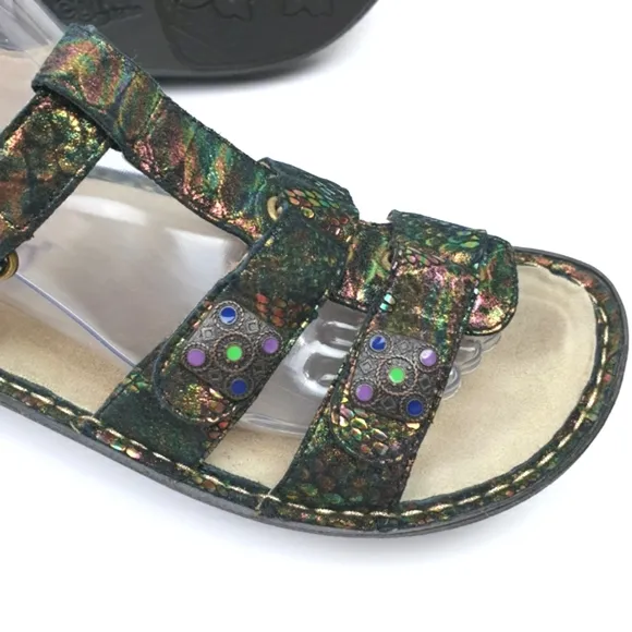 Alegria KlE sandals abalone leather embossed adjustable straps size 40