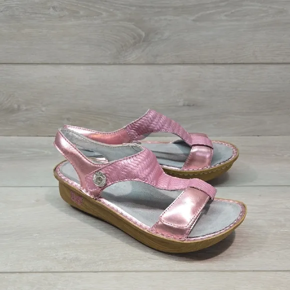 Alegria PG LiteKEN-844 Pink Leather Hook&amp;loop Platform Sandals Shoes Sz 37/7-7.5
