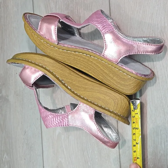 Alegria PG LiteKEN-844 Pink Leather Hook&amp;loop Platform Sandals Shoes Sz 37/7-7.5