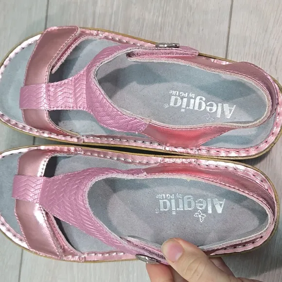 Alegria PG LiteKEN-844 Pink Leather Hook&amp;loop Platform Sandals Shoes Sz 37/7-7.5