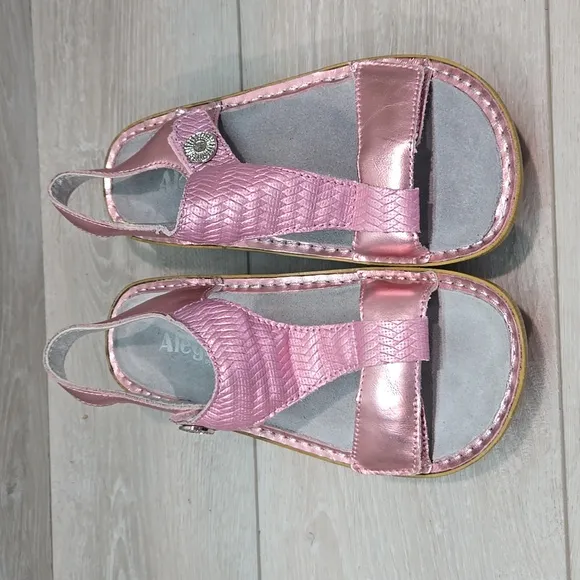 Alegria PG LiteKEN-844 Pink Leather Hook&amp;loop Platform Sandals Shoes Sz 37/7-7.5