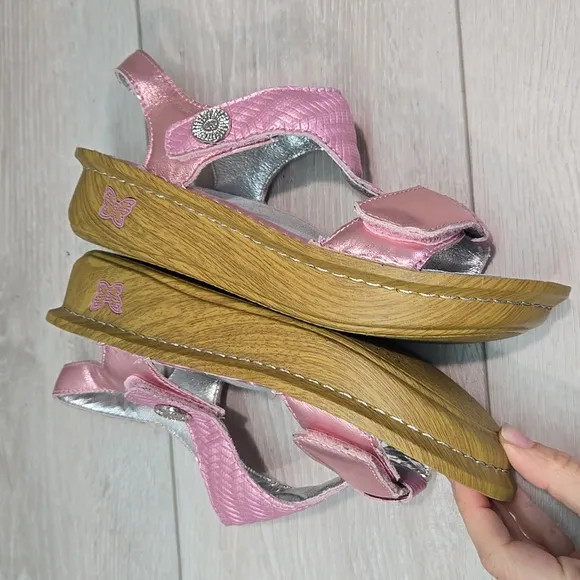 Alegria PG LiteKEN-844 Pink Leather Hook&amp;loop Platform Sandals Shoes Sz 37/7-7.5