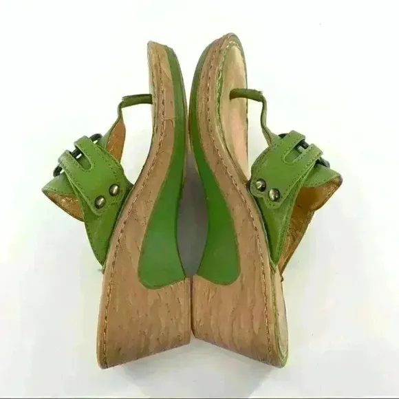Alegria sandals 35 green leather thong sticky strap orthopedic comfort wedges